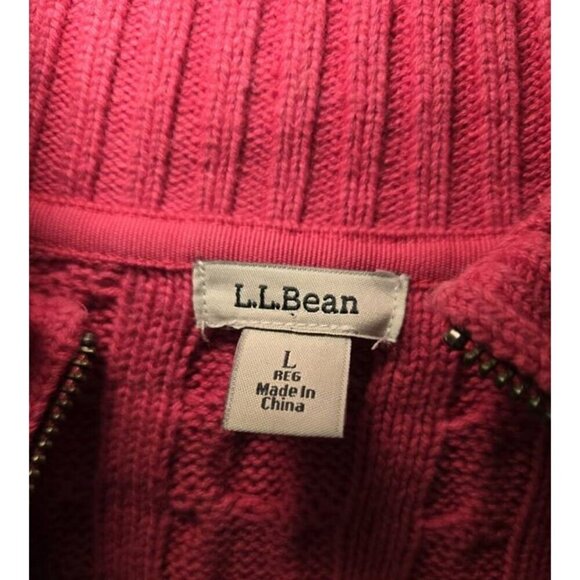 L.L. Bean Cable Knit Full Zip Sweater Women Size L Pink - Picture 5 of 5
